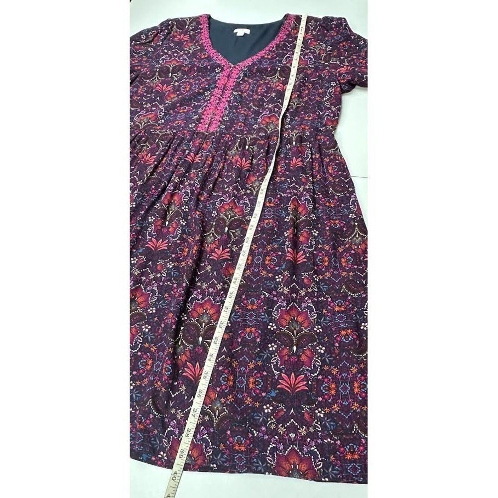 J Jill Dress Womens Large Purple Floral Embroidered Preppy Modest Peasant V Neck - Picture 13 of 14